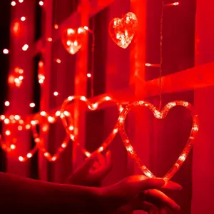 Valentines Day Decor Lights,138 LED 12-Heart-Shaped String Lights Waterproof,8 Modes Connetable 29V Plug in Curtain Lights for Kids Bedroom Wedding Party Valentines Day Decoration