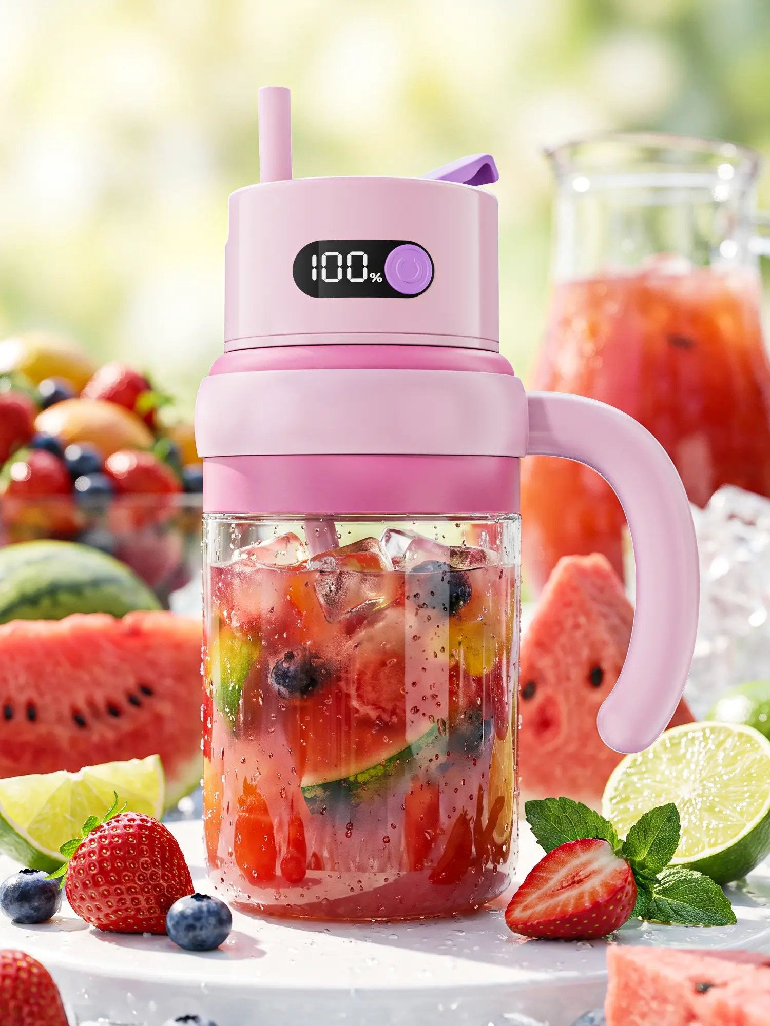 35oz Licuadora Portatil, 80W Wireless Blender 1L SmoothieShake Juicer CupI 80W motor, 12-leaf system crushes ice in30s. BPA-free cup with dual lids. 1500mAh battery, safetylock, easy clean.