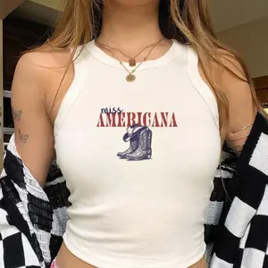 Miss Americana Crop Top Baby Tee and Tank Top, USA Cropped Tee, Aesthetic Summer Y2K Tank