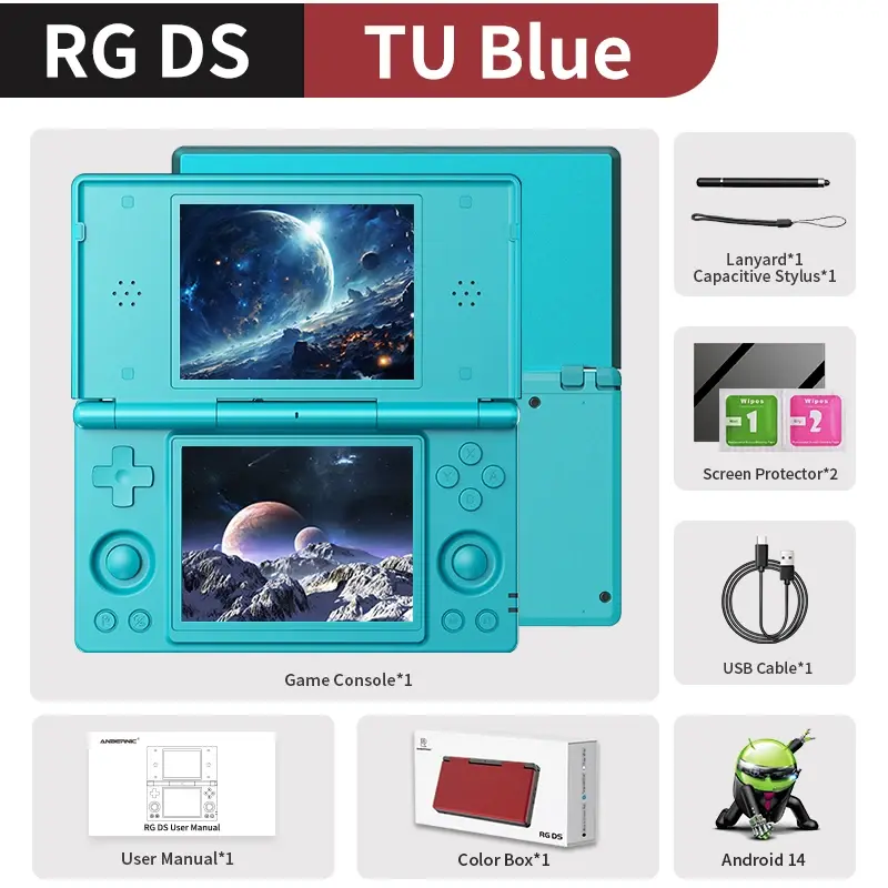 Anbernic RG DS Flip Handheld Game Console 4" IPS HD Dual Screen Android 14 4000Mah Hall Switch Support AI Wifi Streaming Rixelhk ANBERNIC