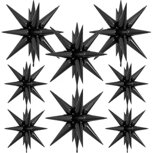 8Pcs Star Balloons, Explosion StarBalloons One-Piece 14 Point Black Foil Balloon 22 Inch 4D Spike Mylar Balloon for Happy New Year Wedding Anniversary Backdrop Birthday Party Decorations