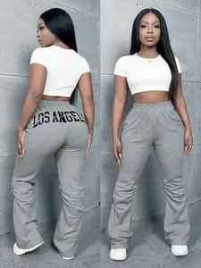 Letter Print Sporty Fitted Pants for Women, Casual Fashion Daily Wear, Street Style Comfortable Vacation Essential