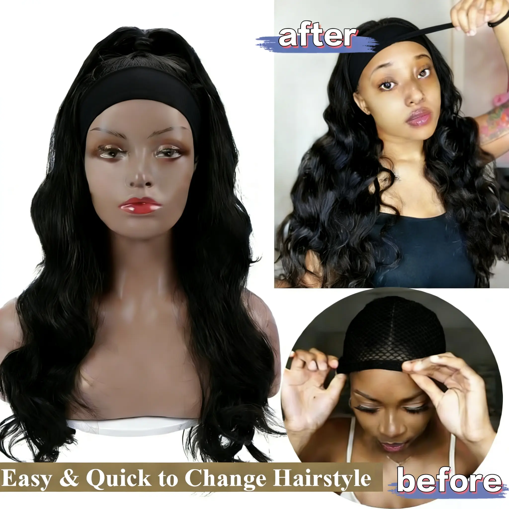 ONECHULY Hair deep and body Headband Wig Human Hair None  display picture 1