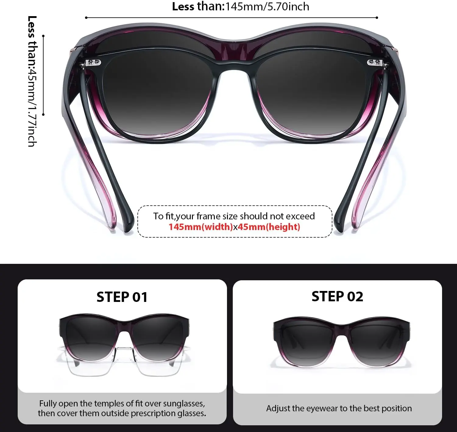 Polarized Fit Over Sunglasses for Women, UV Protection Lightweight Plastic Frame Polarized Fit Over Glasses for Women UV Blocking TR90  main image 2