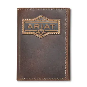 A3566402 Ariat Trifold Leather Wallet with Ariat Patch - Brown