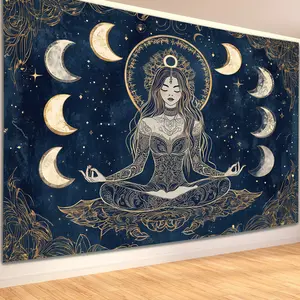 Meditation female fantasy-themed pendant, digital-printed polyester material wall tapestry, suitable for living room, bedroom, and office, Tapestry Wall Hanging