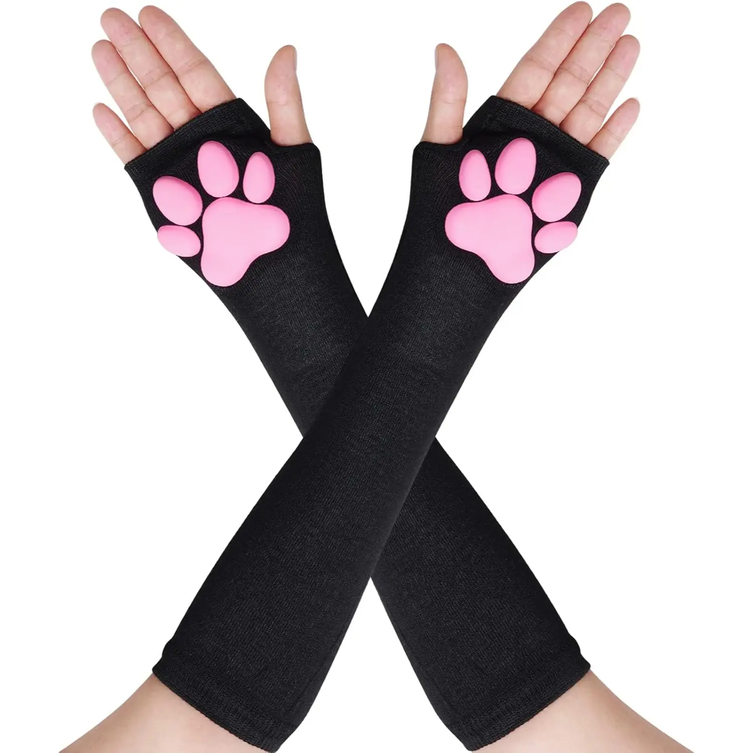Cat Paw Pad Mittens Gloves Kawaii Pink 3D Claw Fingerless Cute Cat Cosplay Gloves Sleeve