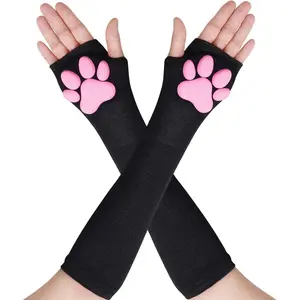 Cat Paw Pad Mittens Gloves Kawaii Pink 3D Claw Fingerless Cute Cat Cosplay Gloves Sleeve