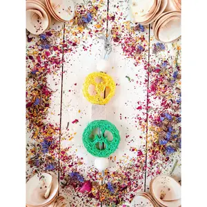 Hanging Cage Loofah and Wood Beads Treat and Toy for Rabbit, Chinchilla, Hamster, Guinea Pig and Small Animals.