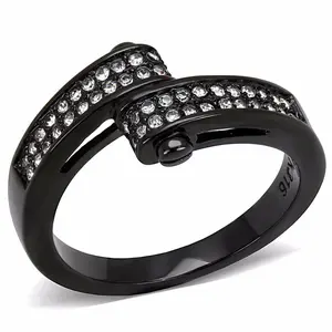 Lanyjewelry 4-Row Non-Natural Crystal Stackable Ring, Black Ion-Plated Stainless Steel Black Band Ring Finger, Stackable Rings
