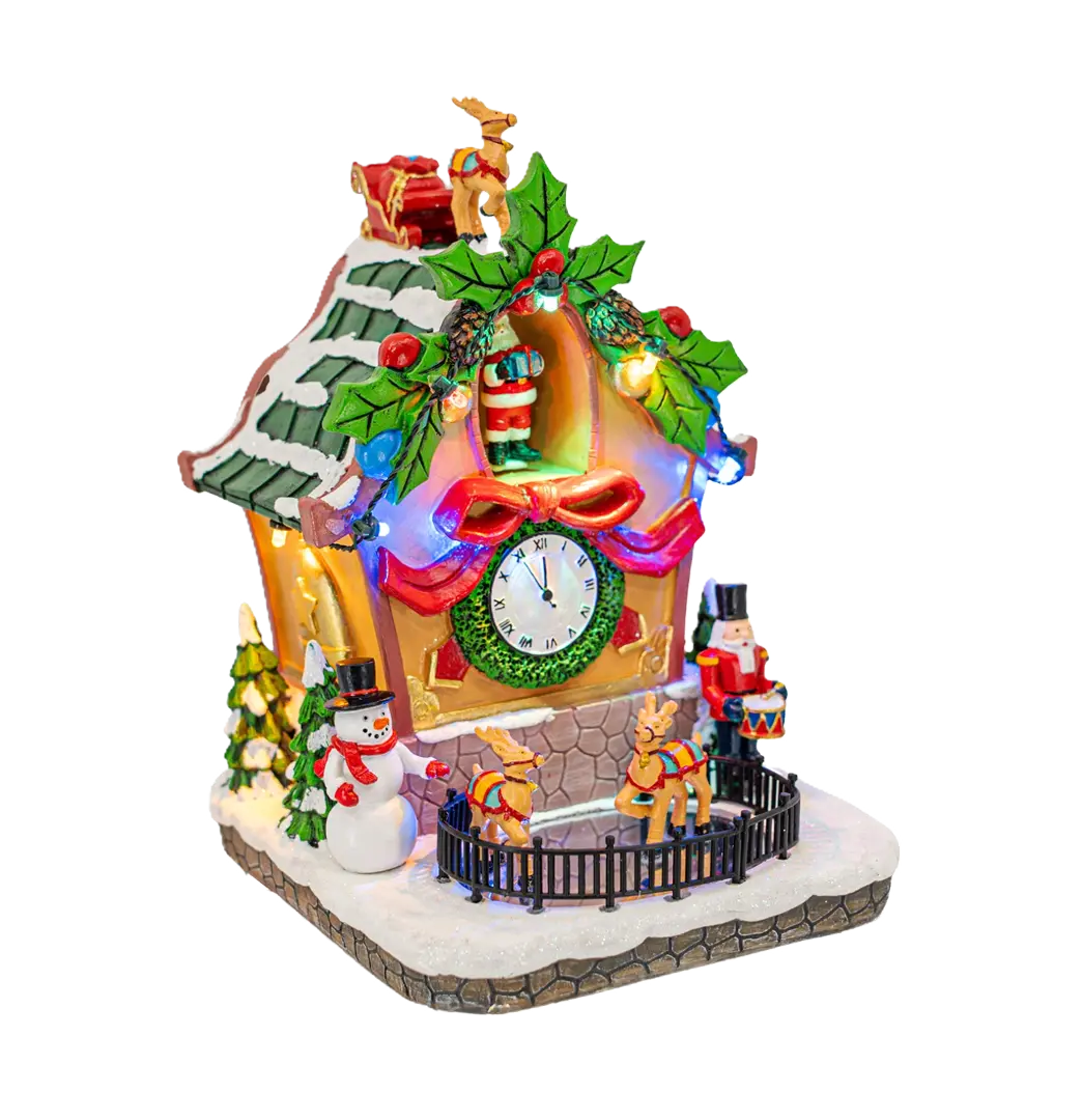 Holiday Cuckoo Clock with Animated Santa – Christmas Village Decoration