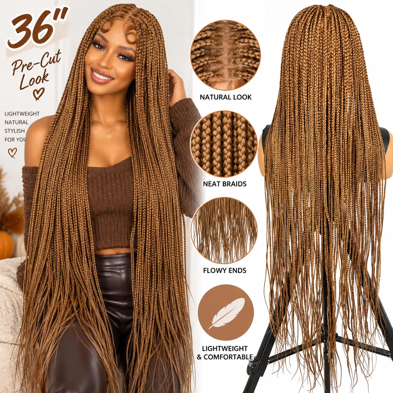 SuperNova #P30/27 Full Lace Braided Wig - 36” Box Braid for Black Women | Lightweight, Natural Look | Perfect for Daily Wear, Parties & Vacations  #SohoChic #TikTokShopStockUp #DealsForYouDays Glueless Wigs Synthetic Lace Wigs
