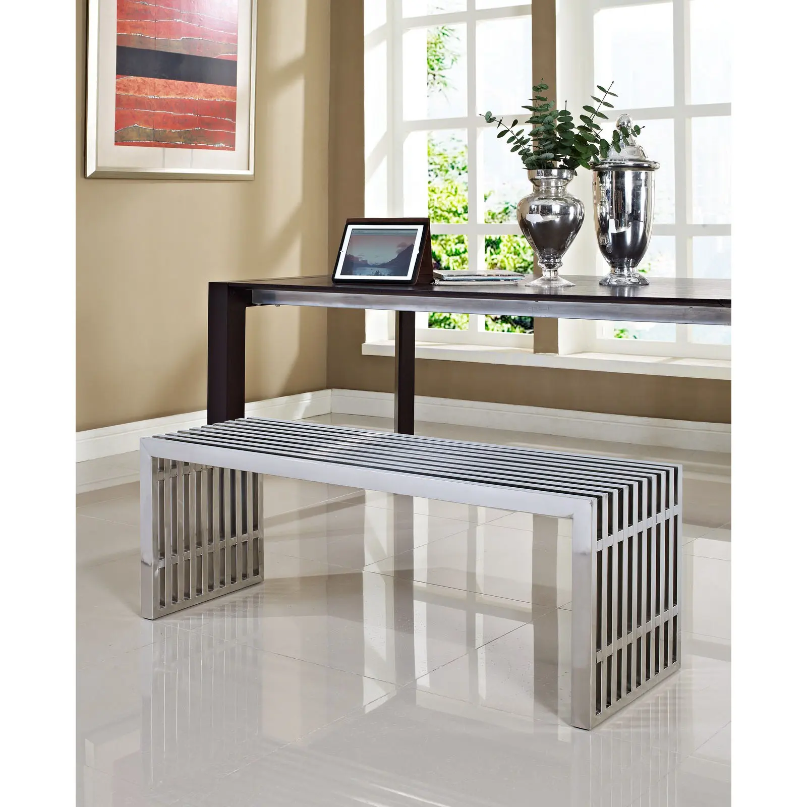 Gridiron Medium Stainless Steel Bench in Silver