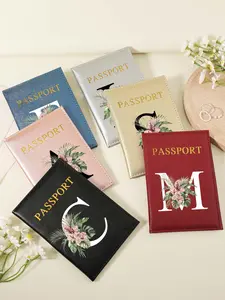 Letter & Floral Embossed Passport Case, Passport Cover, Stylish Passport Holder, Bank, Credit & Transportation Card Clip, License Set Suitable for Vacation Accessories and Gift Giving