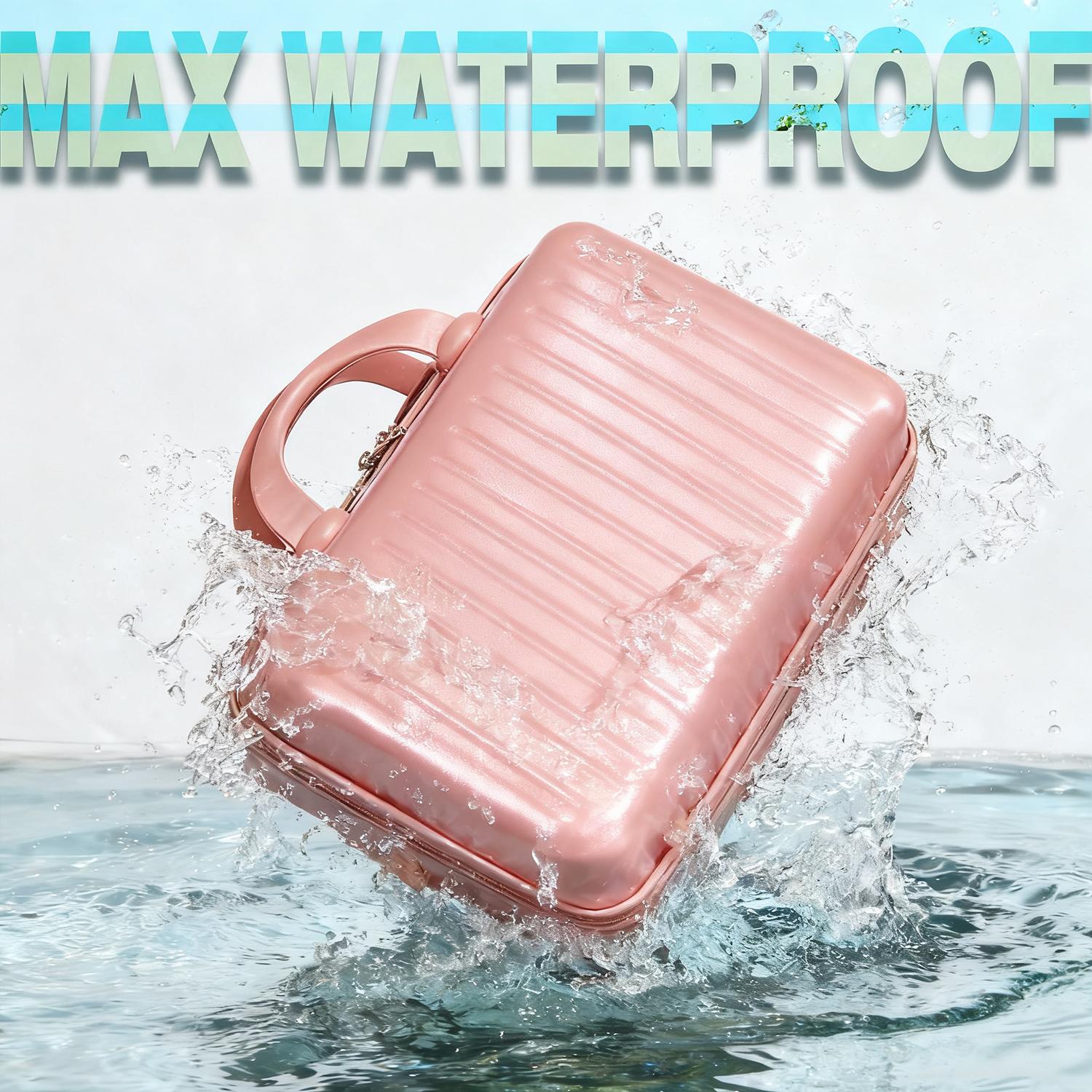 Pink Vertical Stripe Hard Shell Makeup Case | Portable Mini Travel Cosmetic Organizer with Elastic Straps | Durable ABS Vanity Bag Pink Vertical Stripe Hard Shell Makeup Case | Portable Mini Travel Cosmetic Organizer with Elastic Straps | Durable ABS Vanity Bag