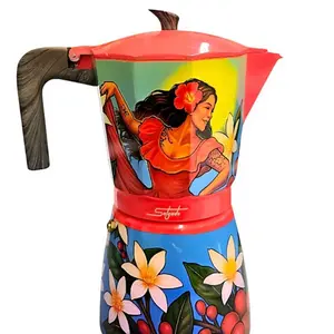 Cocina Criolla Moka Pots Greca Puerto Rican Artist Limited Edition Hand Painted Coffee Pot with Floral Design
