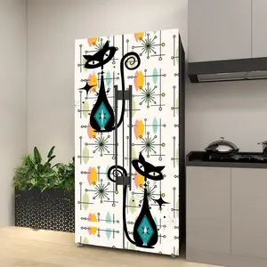 Atomic Cat Mid Century Modern Starburst, Retro Mod Self Adhesive Refrigerator Wrap Set