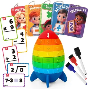 Spinning Rocket Math Manipulative Toy - Montessori Method Unisex Educational Toy, Interactive Arithmetic Learning Game for 3-8 Year Olds with Addition, Subtraction, Multiplication, Division Cards
