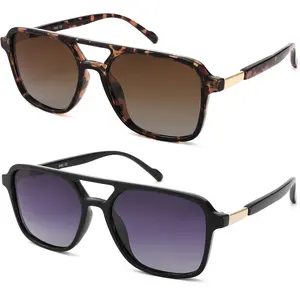 Retro Polarized Aviator Sunglasses for Women Men - Trendy Cool Square Shades Sun Glasses