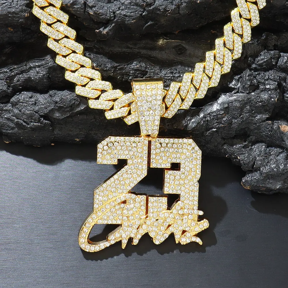 European and American Hip Hop Rap Full Diamond Numeric Alphabet No.23 Pendant Necklace Diamond Cuban Chain Chain Clavicle Chain