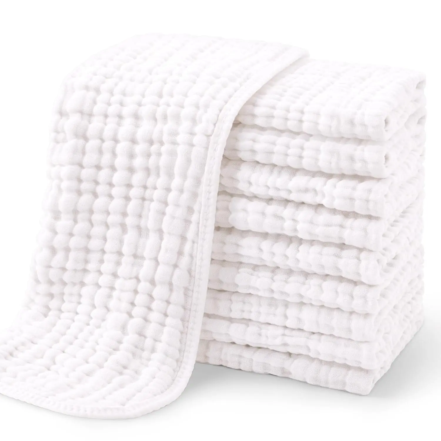 10-Pack 100% Organic Cotton Muslin Burping Cloths for Babies, Large 20''X10'' Super Soft Absorbent White Washcloths for Boys & Girls