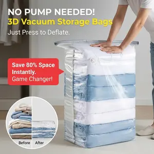 No Pump Vacuum Storage Bags | 3D Cube Space Saver, Save Up to 80% Space, Closet Organizer for Bedding, Clothes & Comforters, Stackable Storage for Small Spaces, Moving & Travel