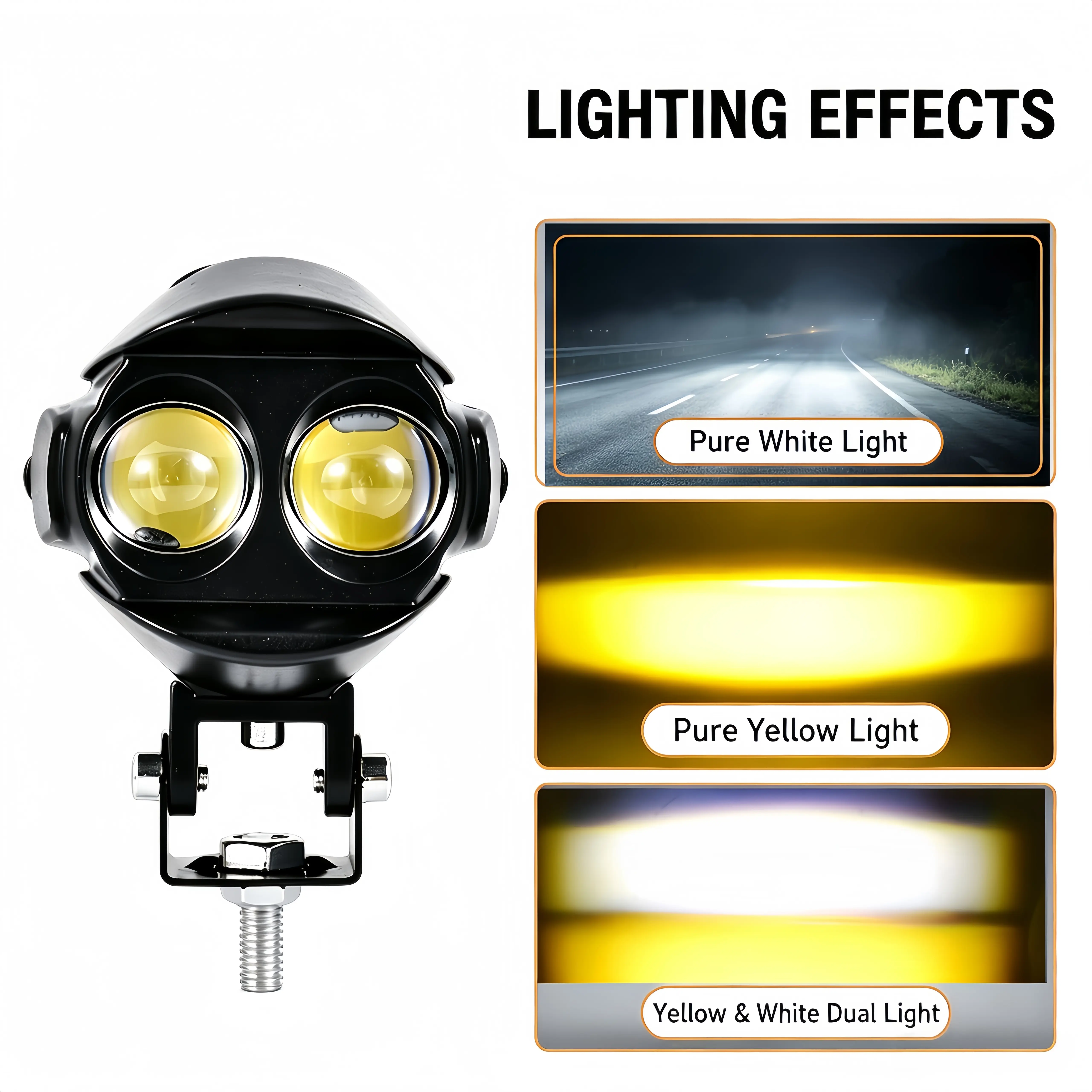 High-End Single-Head LED Spot Light, Waterproof Water-Bird Style, 12-24V Universal, Lens-Focused Super Bright Auxiliary Fog Light for Motorcycle, SUV with Dual-Color Switch
