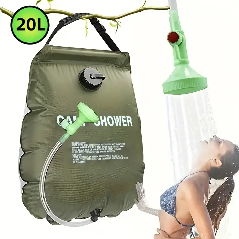 Camping Shower,20L Portable Camp Shower Bag with Upgraded Screw Lid, Auto Pressure Pump, Solar Shower, Camping Shower Head for Beach Camping, Hiking, Traveling, Washing Outdoor Leakproof Durable Handle Strap Compact