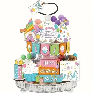 Birthday Party Themed Tiered Tray Decor, 14pcs/set Farmhouse Style Birthday Party Decoration without Tray, Home Decor for Living Room Office
