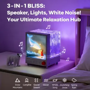 3-in-1 Bluetooth Speaker with Water Wave Projector Night Light & Multi-Functional White Noise Machine 7 Color Ripple Effects 7 Soothing  USB Powered Mood Light for Romantic Bedroom Ambiance Portable Audio Device Wireless Speakers natural sound
