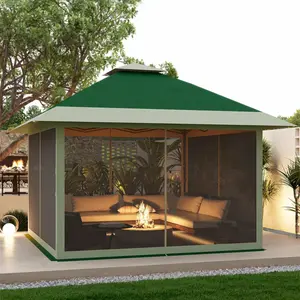 GARVEE 13x13 Pop Up Gazebo Outdoor Canopy Shelter with Mosquito Netting 4 Stanbags Instant Gazebo Tent for Lawn, Garden, Backyard Deck (Olive Green + Taupe)