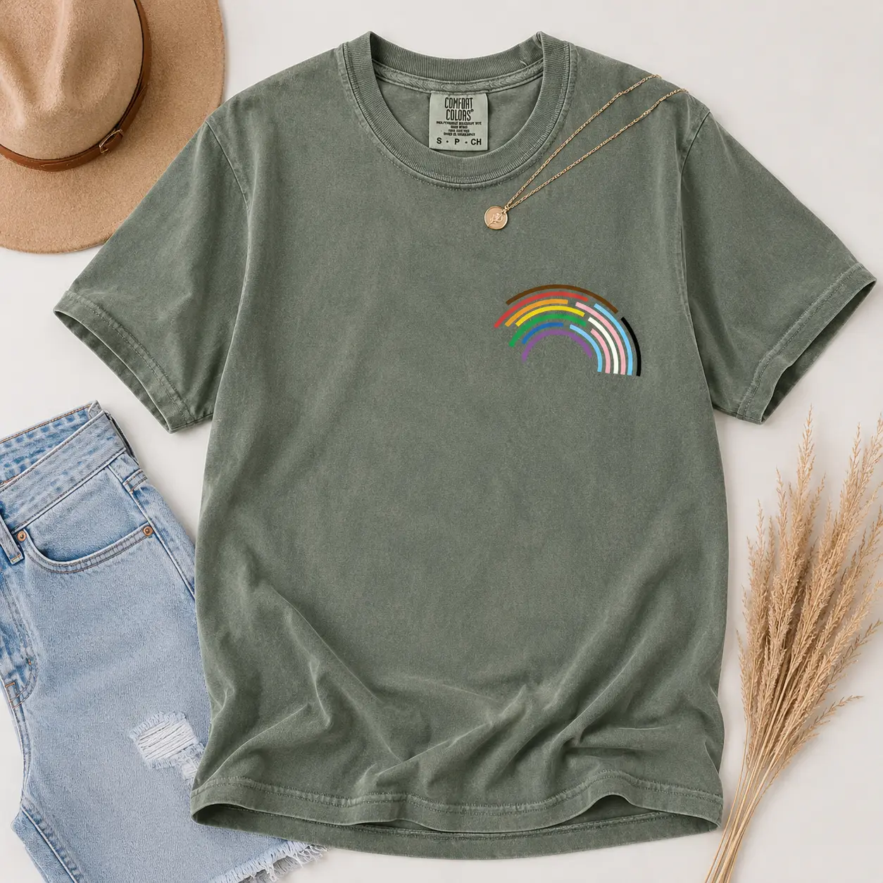 Women's Vintage Comfort Colors Short-Sleeve Round Neck Printed LGBTQ+ Pride Rainbow Pocket Tee - Gender Equality Pride Month Gift Top by TrendWear USA, Shortsleeve, Tshirt, Streetwear, Casual