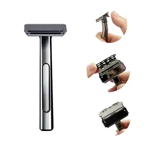 Premium Double Layer Razor for Men, Reusable Metal Shaver with Double Sided Stainless Steel Blades