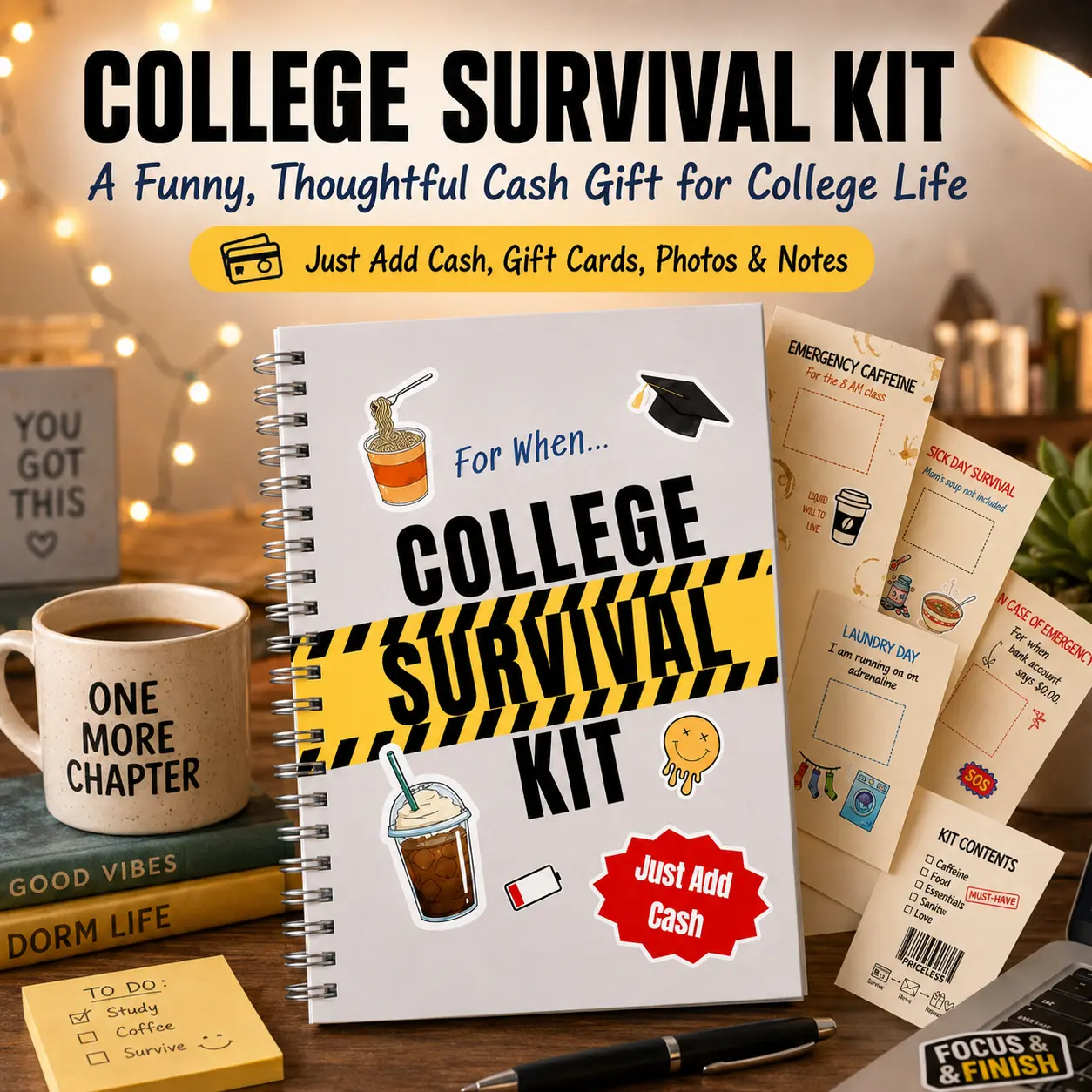 College Survival Kit Gift Card Book, Funny 2026 Graduation Gift for High School Seniors & Freshmen, Cash Holder with Interactive Pages, Dorm Essentials Care Package Idea