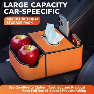 Four-In-One Car Armrest Storage Bag with Napkin Holder, Cup Slot, Hook, and Phone Stand, Essential Car Organizer for Clean Interior