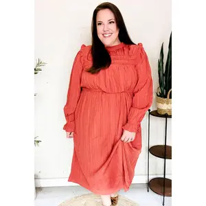 Love Found Rust Mock Neck Embossed Lined Dress