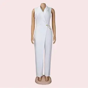 Women's Solid Color Sleeveless Jumpsuits for Summer & Autumn, Comfort Fashion Breathable Cotton Womenswear Elegance Lightweight Modest Fit Loose Button Evening Pants Overall