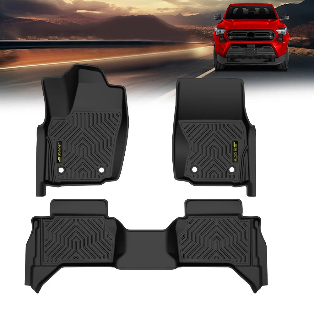 3PCS TPE Floor Mats Fit For 2024-2025 Toyota Tacoma Double Cab, Custom Fit Laser Measured Waterproof Deep-Tread Truck Liners, Front & Rear Full Set
