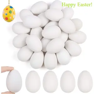 30pcs Easter white artificial eggs, DIY graffiti painted plastic eggs, simulated artificial goose eggs, 6cm white embryo eggs, used for making handmade graffiti handicrafts and Easter decorative items Painting Decoration
