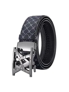Men Women Letter Pattern PU Leather Belt, Casual Business Automatic Buckle Waistband, Versatile Fashion Strap for All Occasions All Seasons