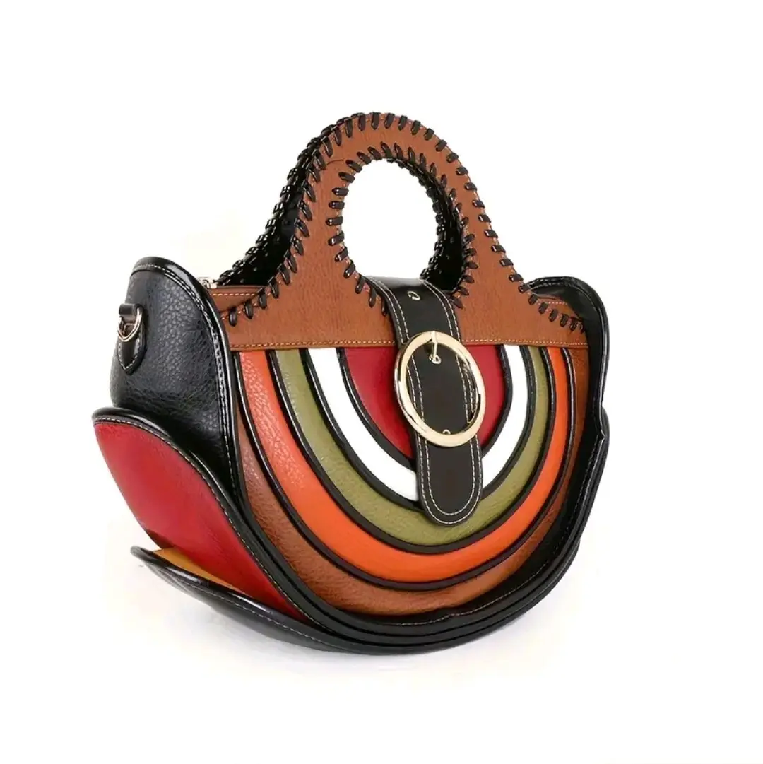 2-Piece Women's Handbag Set - Stylish Color Block Design with Matching Clutch -