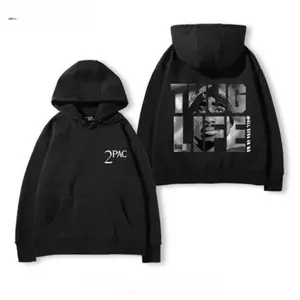 [2Pac] 2Pac v1 Hip Hop Hooded Sweater Korean Version of Men and Women Autumn and Winter Hip Hop Vintage Trend Print Street Clothes, 90s Hip Hop Tee