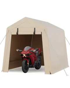 GARVEE 6x6 FT Portable Outdoor Storage Shed with 2 Roll-Up Zipper Doors & Vents, 240G Heavy-Duty Shelter Waterproof PE Tarp, UV-Resistant Carport for Motorcycle, Firewood, Tools -Khaki