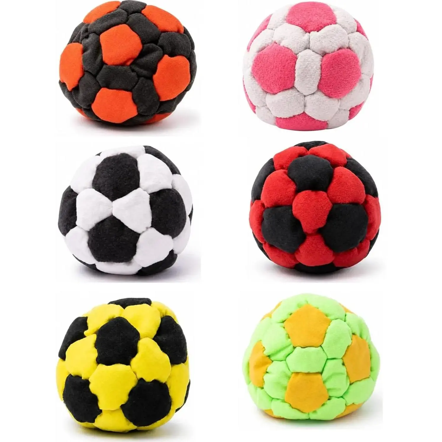 Random 1/6 Pack Soccer Hackys Footbag Sacks - Soft Plush Footbags for Adults - Durable Fleece Juggling Balls - Vibrant Sports Design for Indoor & Outdoor Play, Party Favors, and Coordination Training