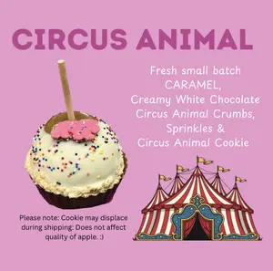 Copperpot Caramel Apple Circus Animal Cookie with Sprinkles Large Crisp Granny Smith Apple Coated in Signature Copper Pot Caramel Handcrafted Gourmet Treat
