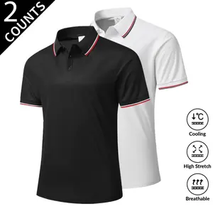 2PCS-2026 Summer Loose Plus Size Polo Shirt, Premium Island Pique Fabric, Color Block Contrast Collar Design, Breathable Quick Dry Casual Business Top, Oversized Relaxed Fit for Men Big Tall Sizes, Soft Comfortable Daily Wear Short Sleeve Polo Tee