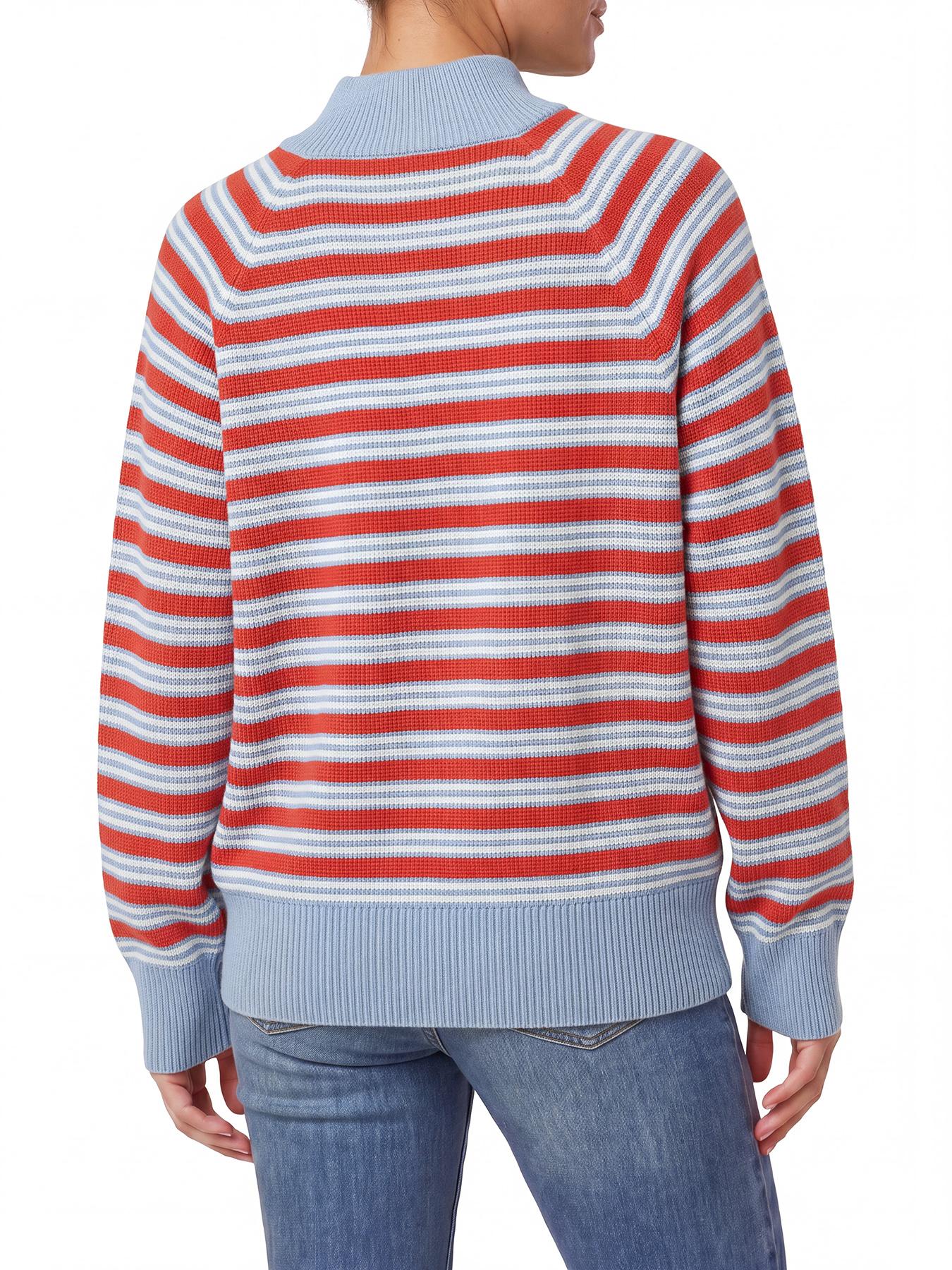Wodubu Women's Knitwear Sweaters - Half-Zip Striped Ribbed Knit Tops, Long Sleeves, Casual Oversized Fit, Style Options: Mock Neck, V-Neck, 2026 Fall Winter Clothes