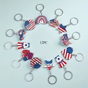 Patriotic 4th of July Keychain Bulk Set for Party Favors – Red White Blue American Flag USA Map Gnome Sunflower Charms | Independence Day Memorial Day Patriotic Bag Pendants Gift Pack