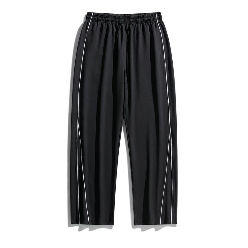 Spring and Autumn Men’s Black Side-Striped Loose Drawstring Sweatpants, Suitable for Daily Casual Wear