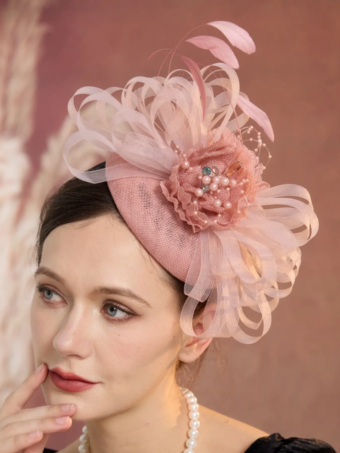 Elegant Floral Hat Tea Party Headpiece, Mesh Women's Hair Accessory, Stylish Flower Decoration, Perfect for Bridal Parties and Events